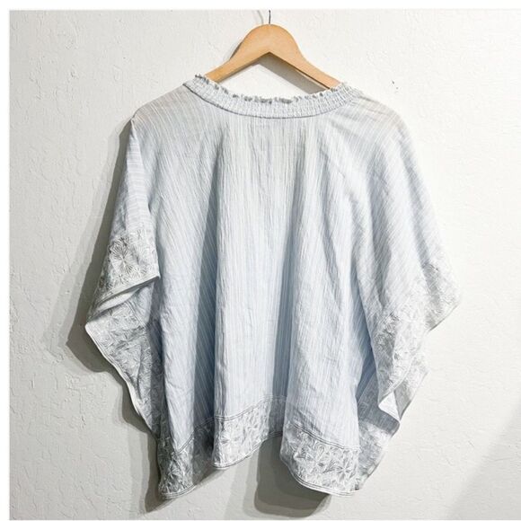 NYDJ Smocked Stripe Tassel Kaftan Embroidered Tunic Top Large Blue Boho Cover Up - Picture 4 of 4